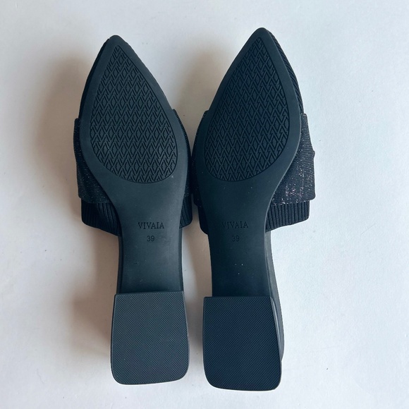 New Vivaia Black Textile Bow Point Toe Rubber Outsole Mules size EUR 39, US 8.5 - Picture 9 of 14